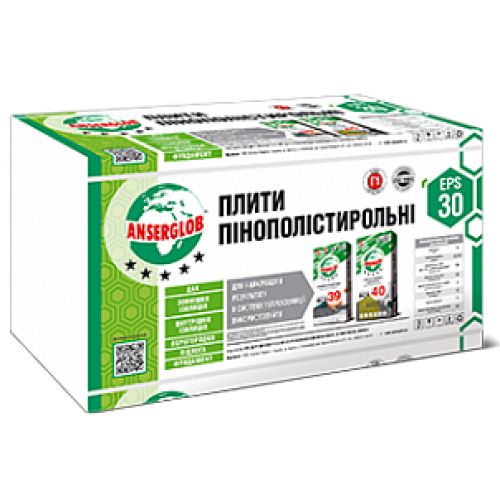 Пінопласт EPS-30 Anserglob 9 кг/м.куб 1000х1000х20мм